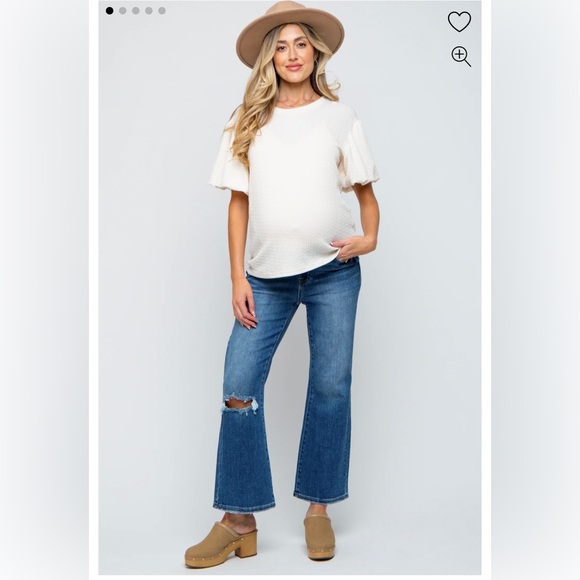 Pinkblush Denim - Pinkblush Blue Ankle Flare Distressed Maternity Jeans